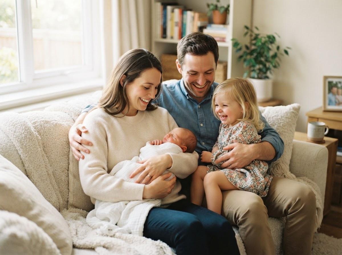Young growing family with a new baby