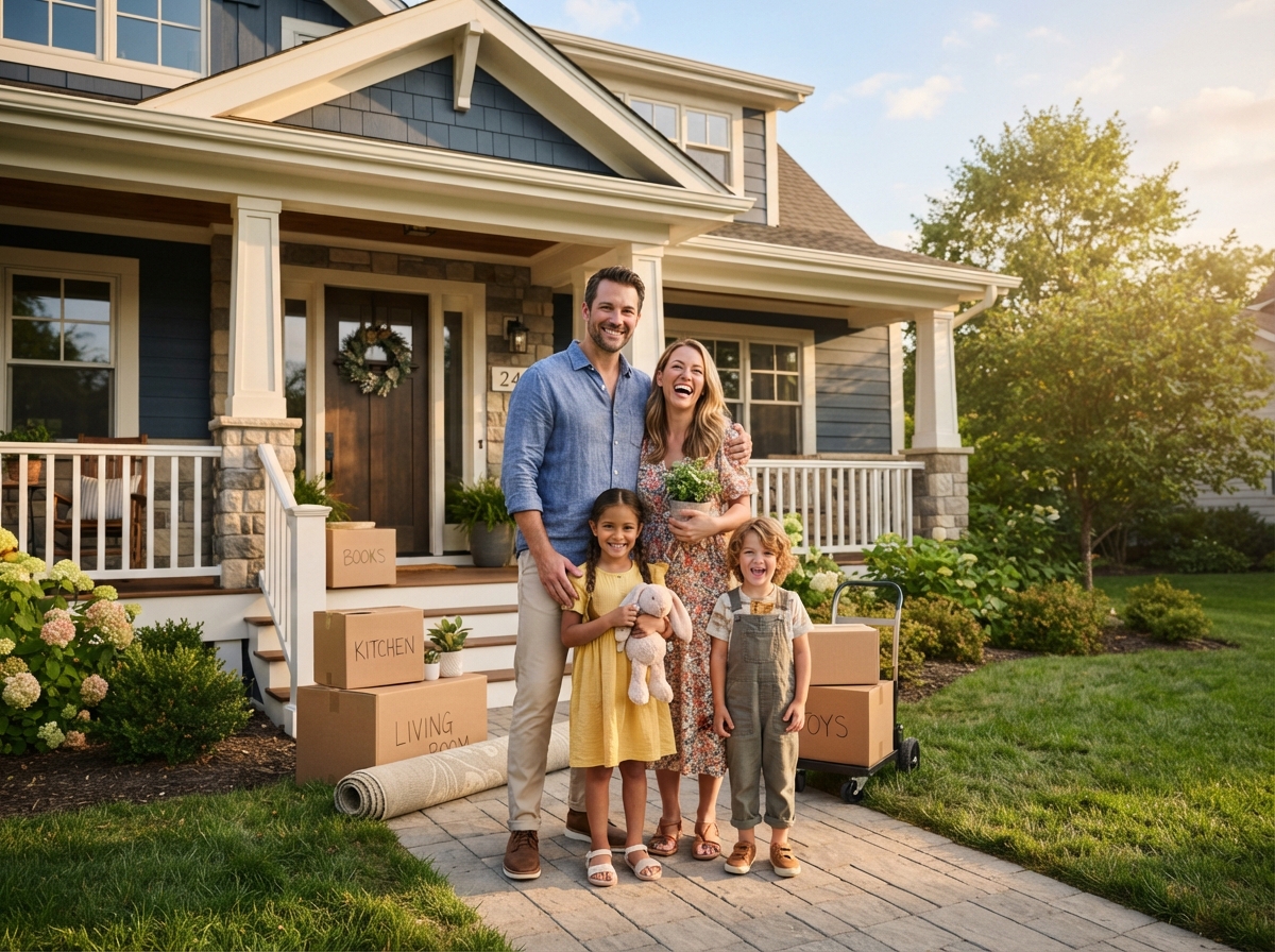Young family moving into a new home