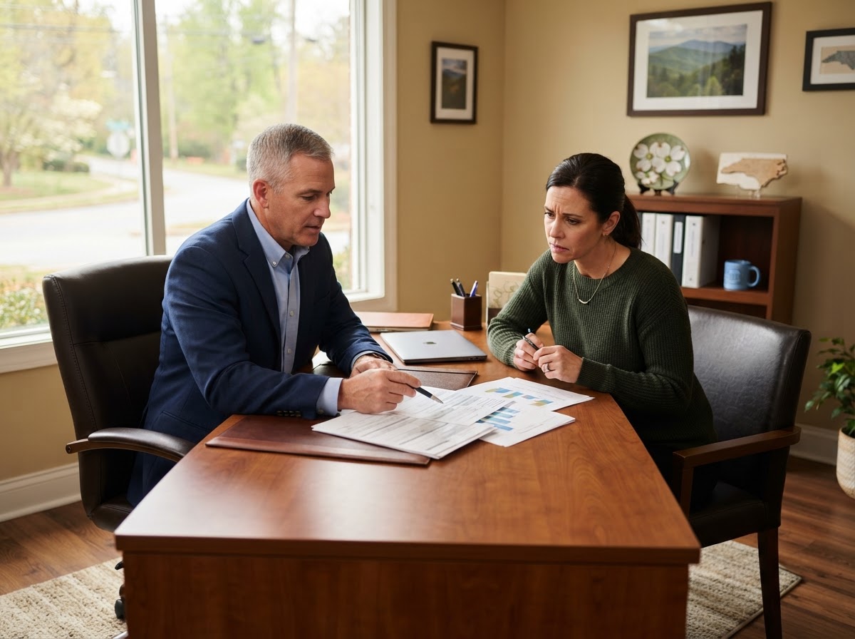 Bail bond agent helping a family with regional bail bond information in the Fayetteville area