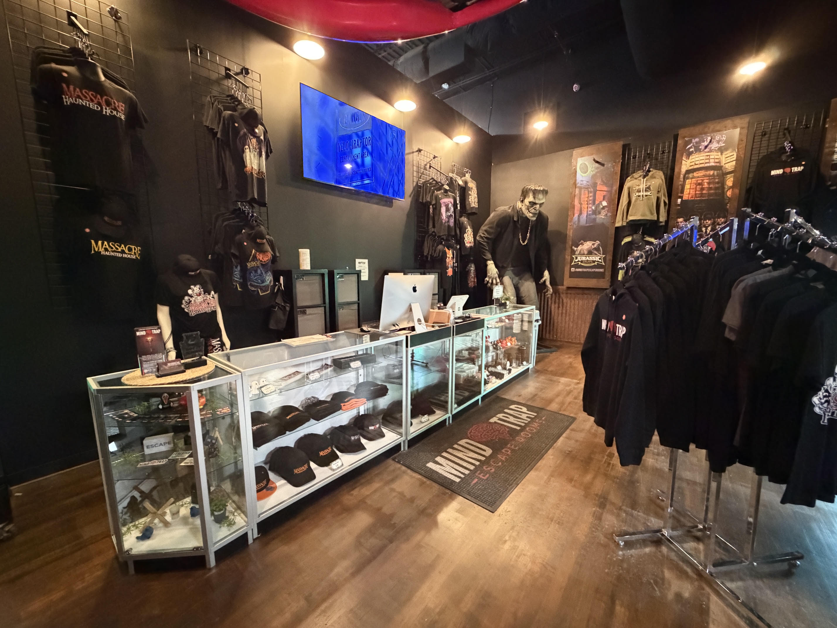 Massacre Emporium horror retail store interior at Massacre Haunted House