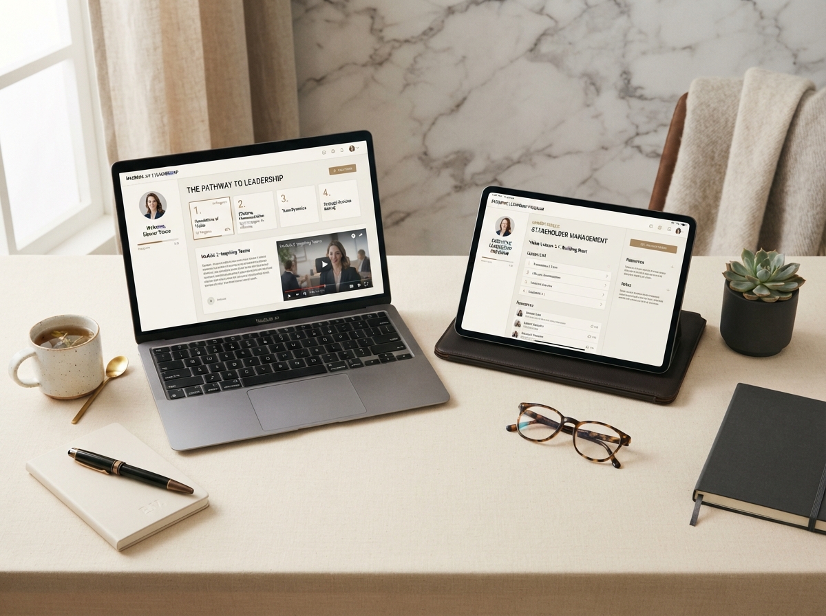 The Leader's Catalyst course displayed on laptop and tablet