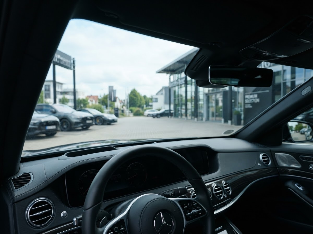 Pristine new windshield with crystal clear glass and subtle blue tint