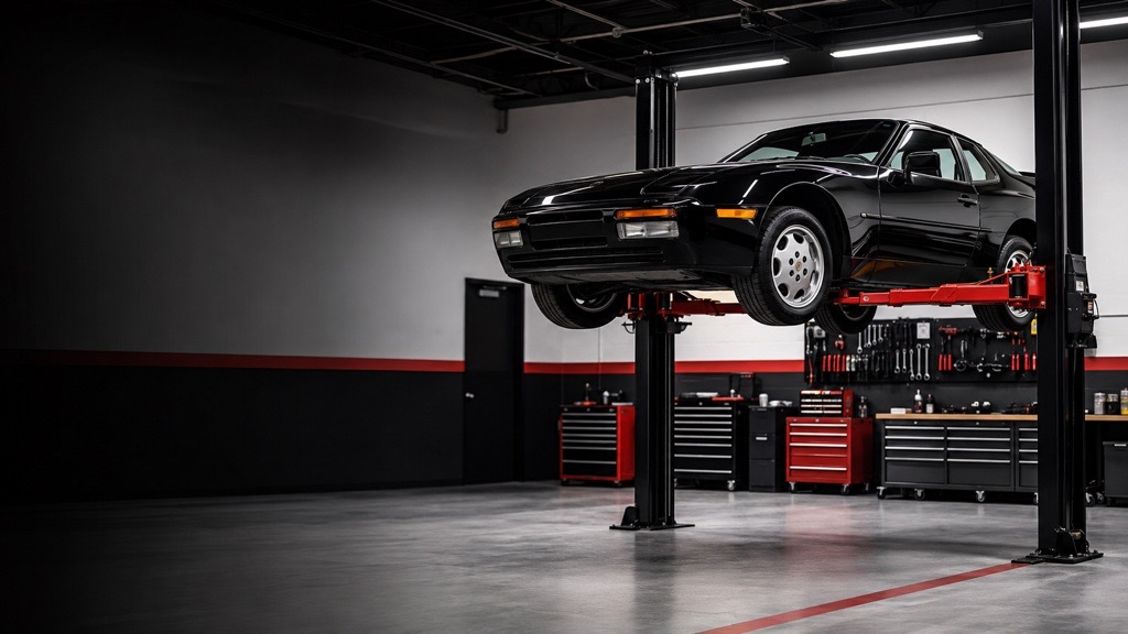 ASE-certified technician working under a vehicle on a hydraulic lift in the Stone Automotive shop