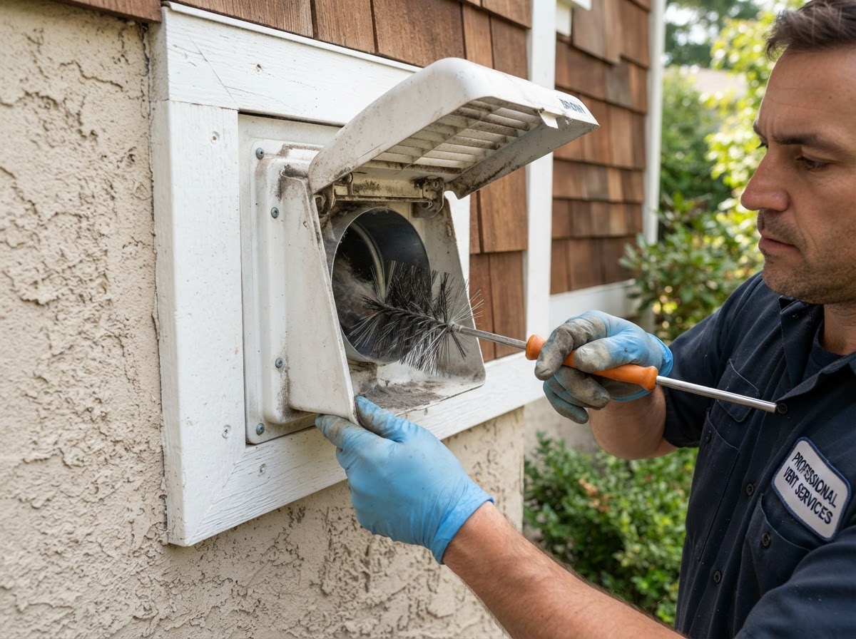 Dryer vent termination cap on the exterior wall being inspected