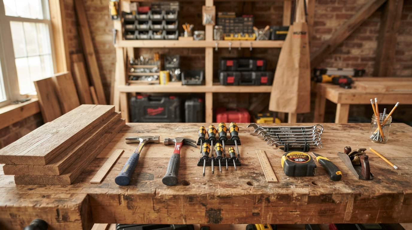 Handyman tools and workbench