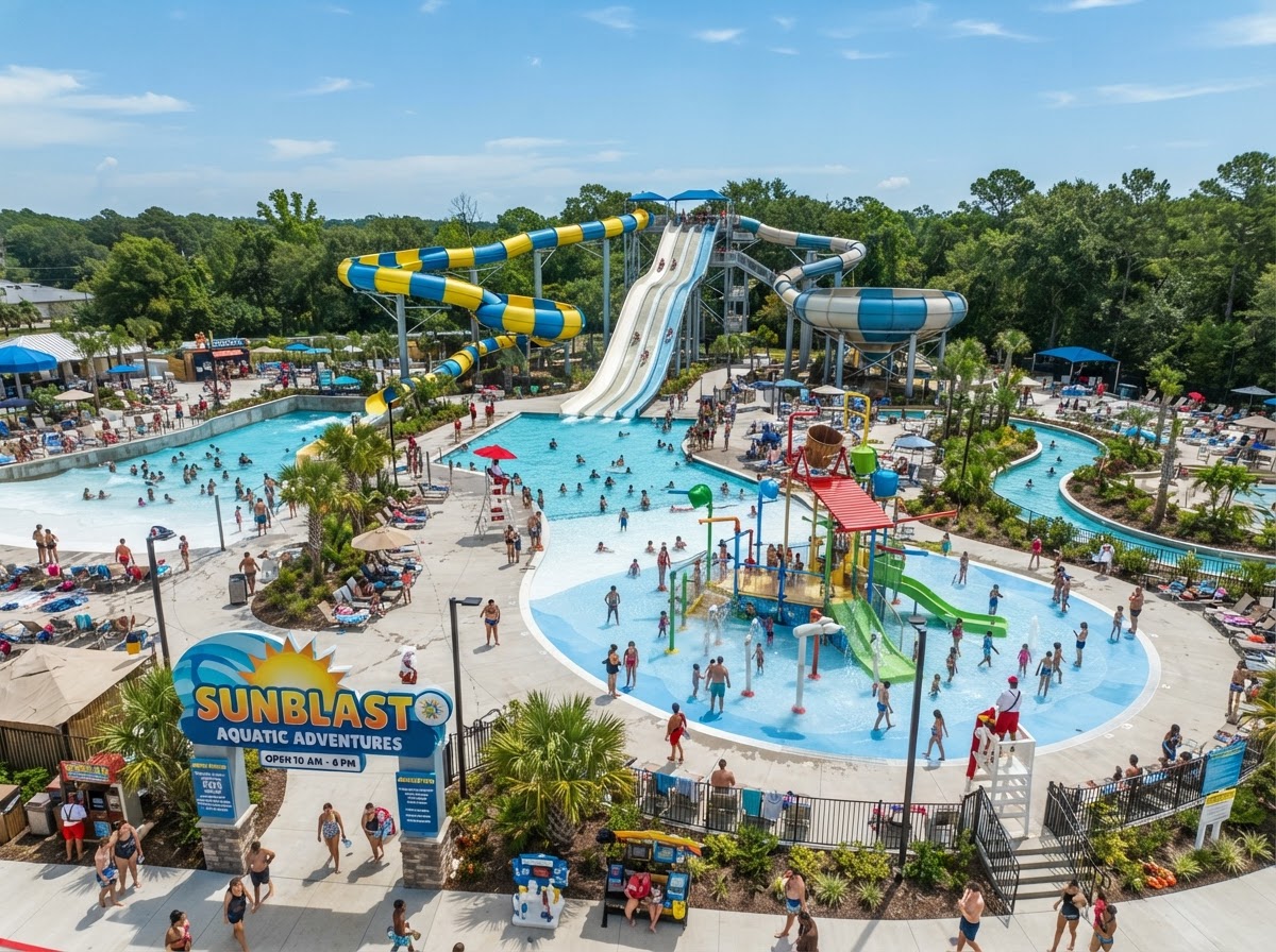 Water park aquatic center with multiple pools