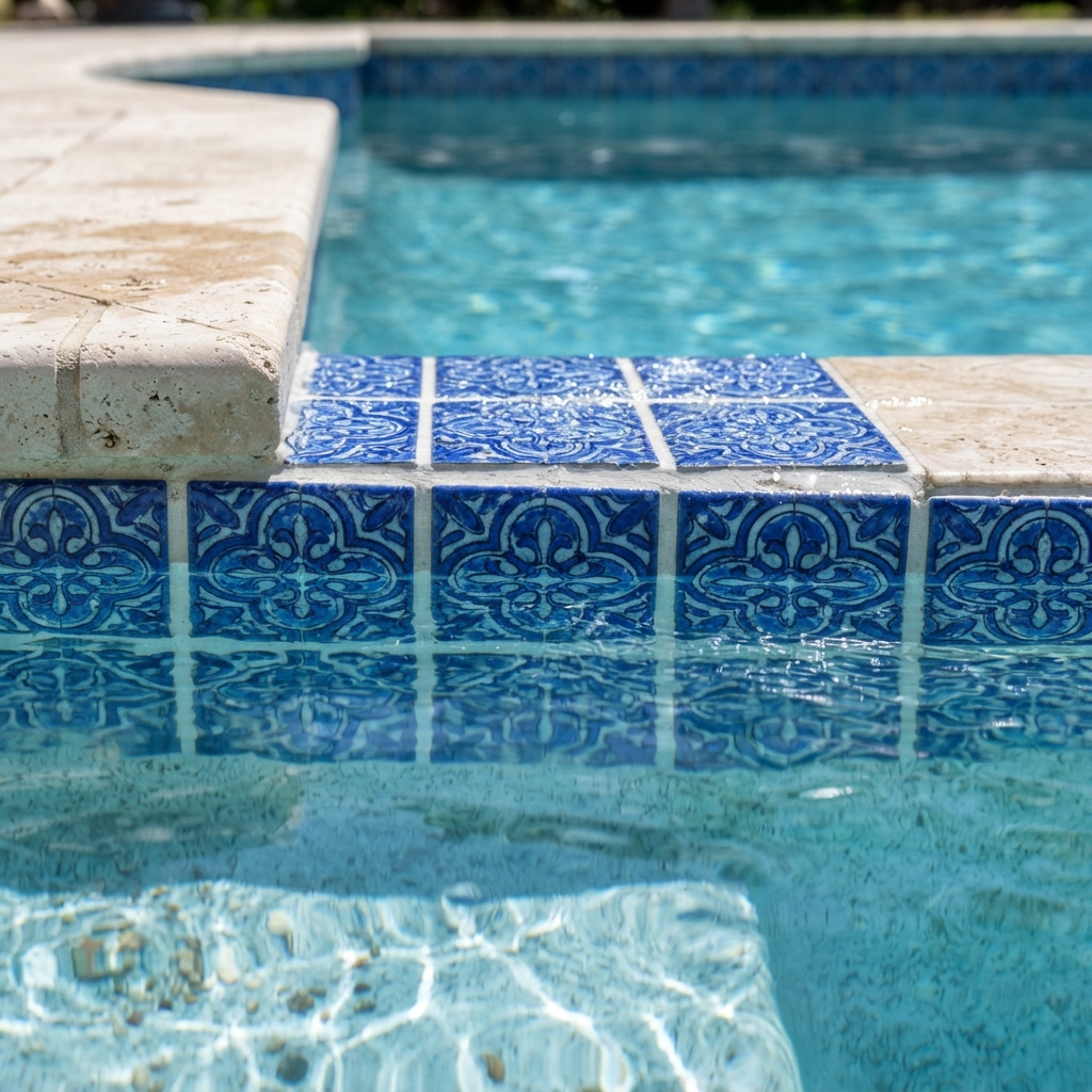 Tile Line — The row of decorative tiles at the waterline of the pool