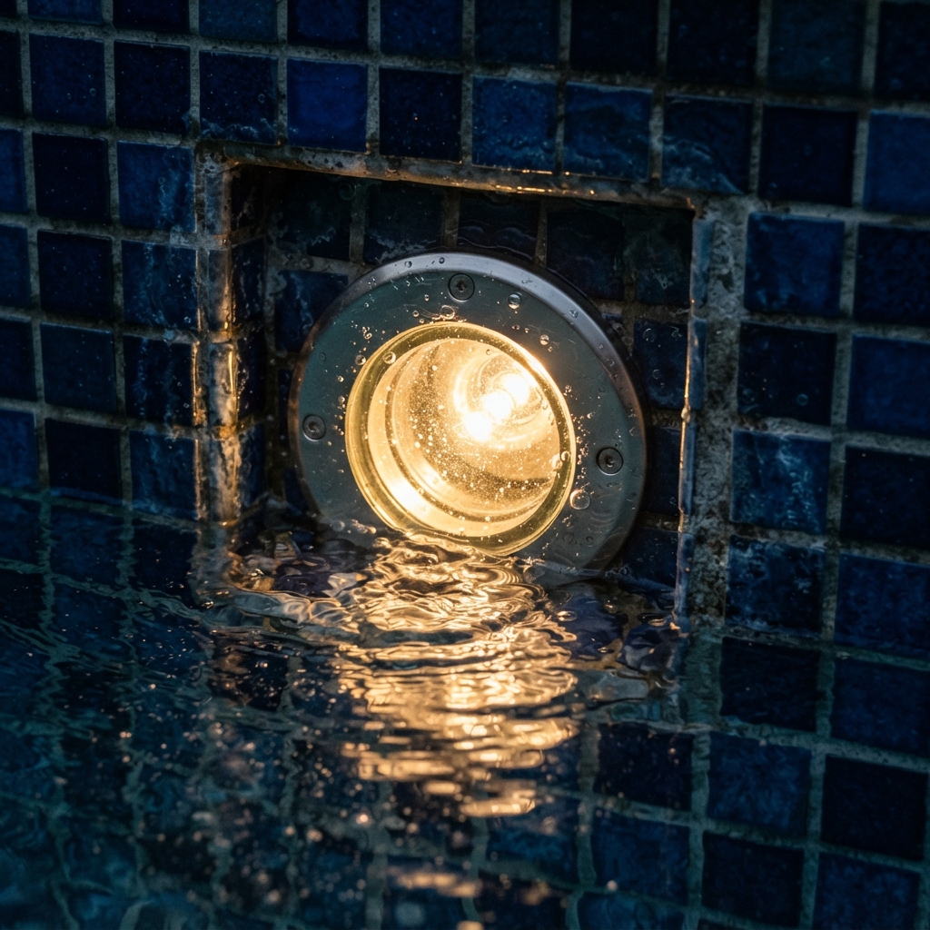 Light Niche — The waterproof housing embedded in the pool wall that holds the underwater light fixture