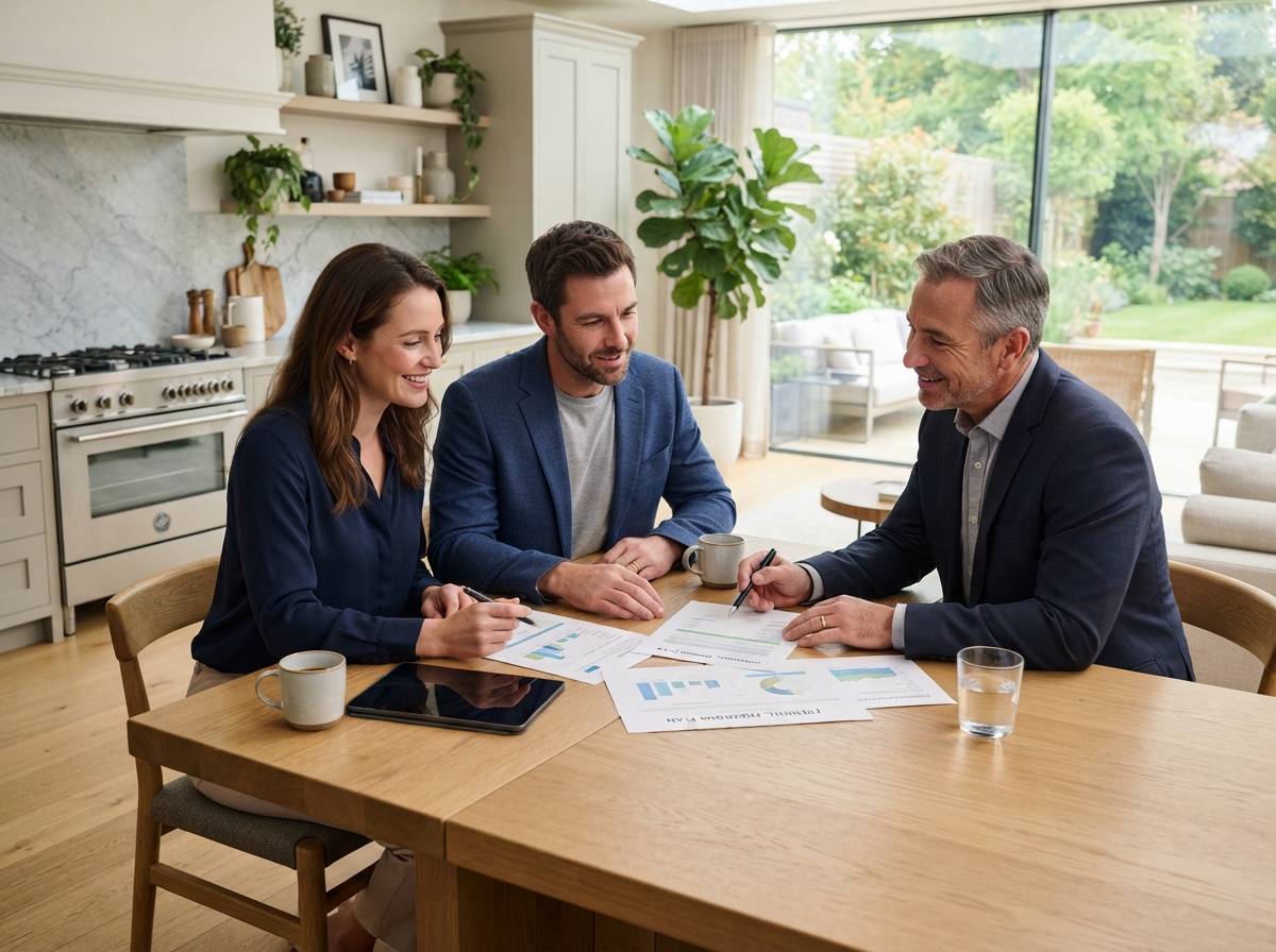 Homeowners discussing property documents with an advisor