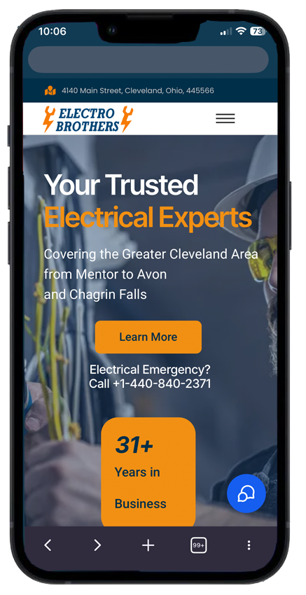 Mobile website screenshot: Electro Brothers — Home services