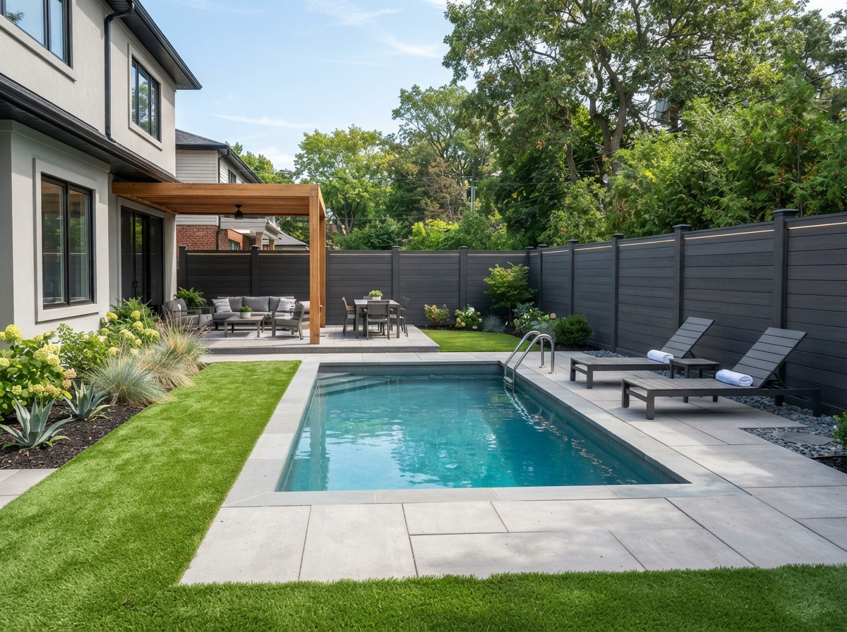 Long Beach Fences and Gates - Dark Gray Composite Pool Privacy Fence - Los Cerritos