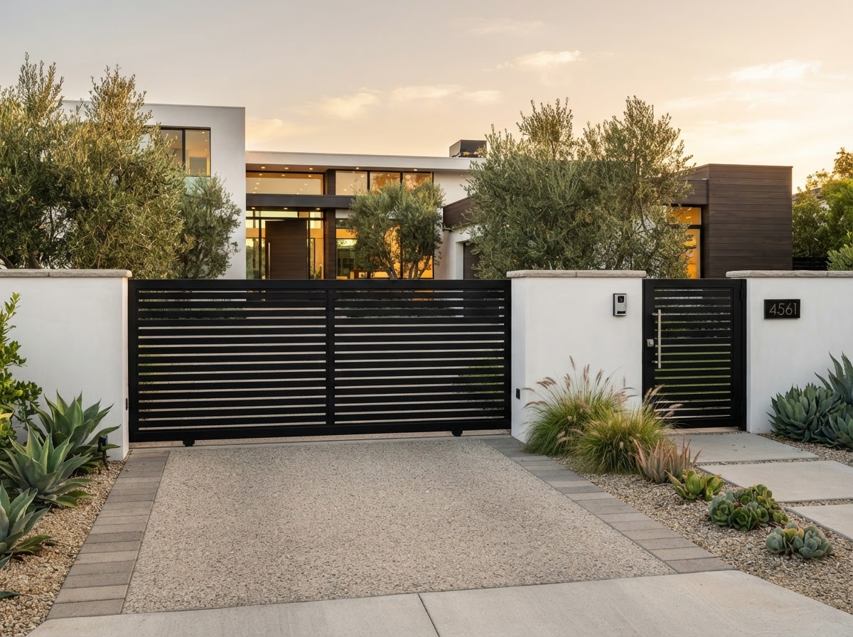 Long Beach Fences and Gates-Black Slide Driveway Gate-Long Beach