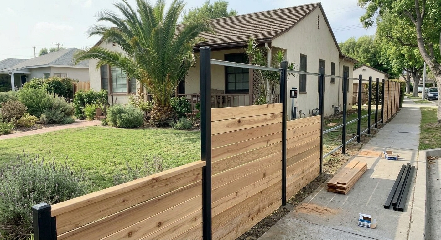 Long Beach Fences and Gates-Bixby Knolls Horizontal Cedar Privacy Fence-Detail View