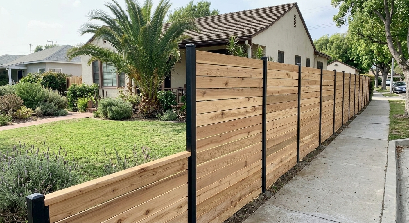 Long Beach Fences and Gates-Wood Fencing-Bixby Knolls Horizontal Cedar Privacy Fence