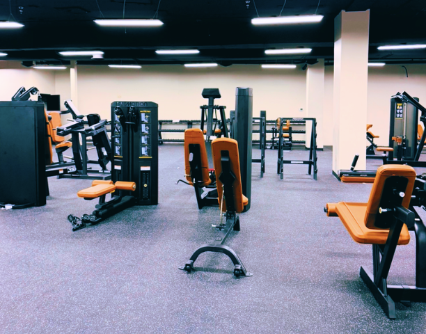 Free weights and cable strength training area