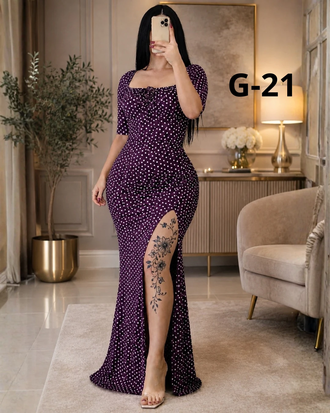 فستان نسائي زبدة منقط – G-21