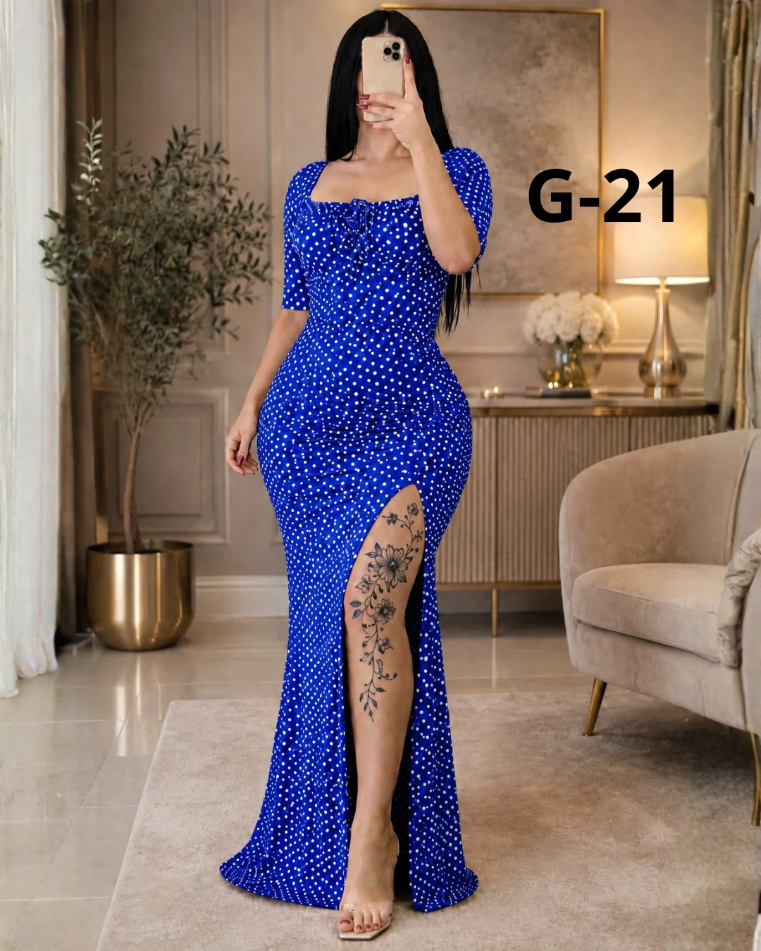 فستان نسائي زبدة منقط – G-21