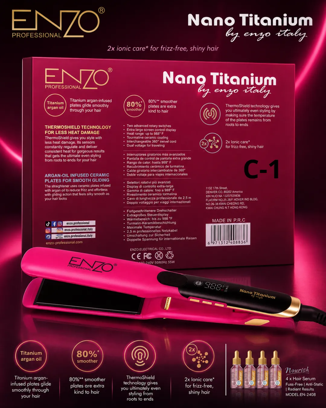 مملس شعر ENZO Professional Nano Titanium – EN-2408