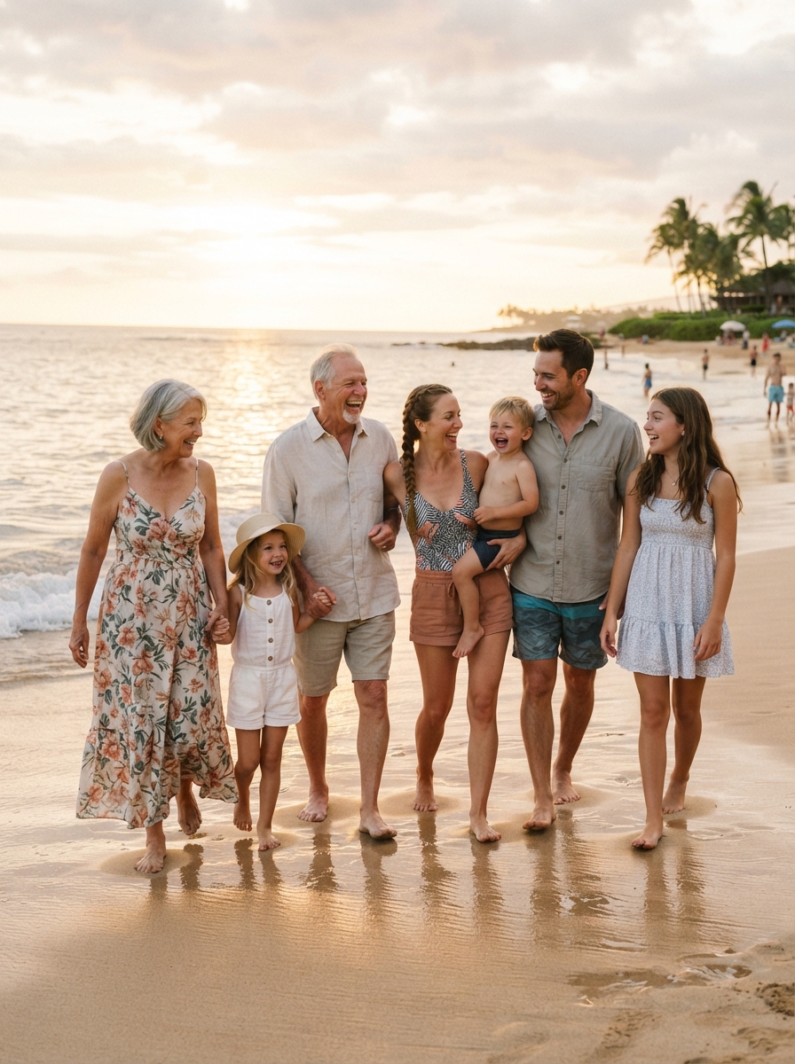 Family and friends enjoying a cruise ship deck together at sunset