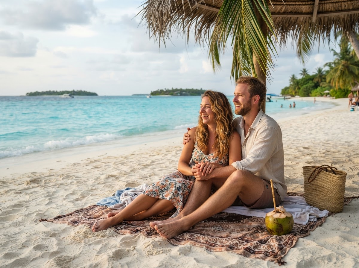 A traveler relaxing and enjoying a tropical beach destination