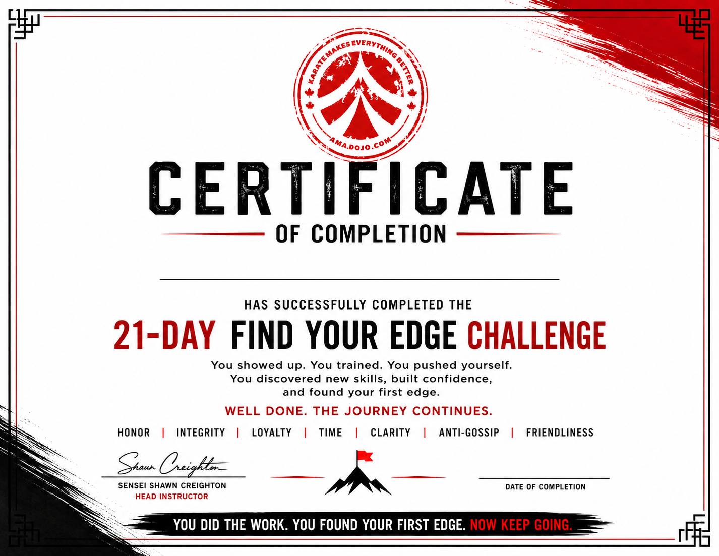 Find Your Edge Certificate of Completion — Sample Preview