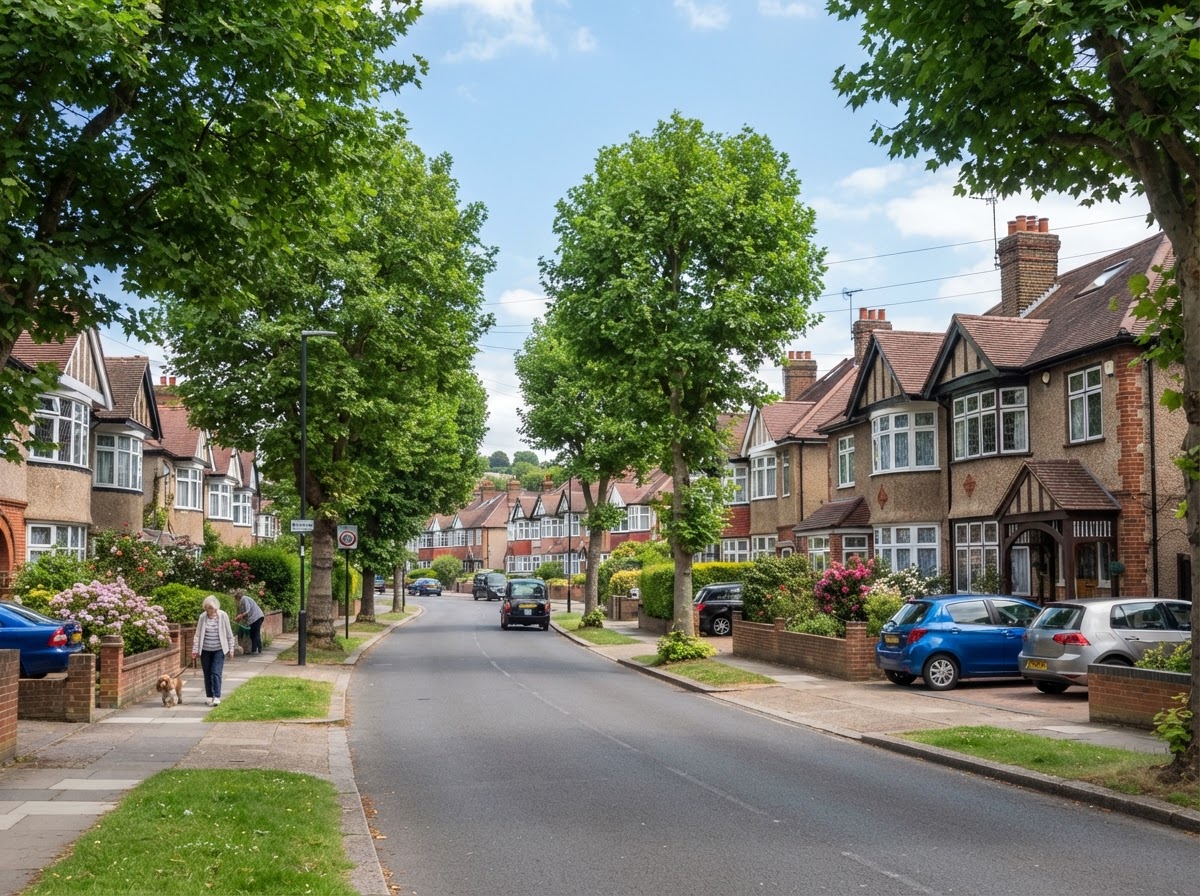Suburban street view typical of Belmont area