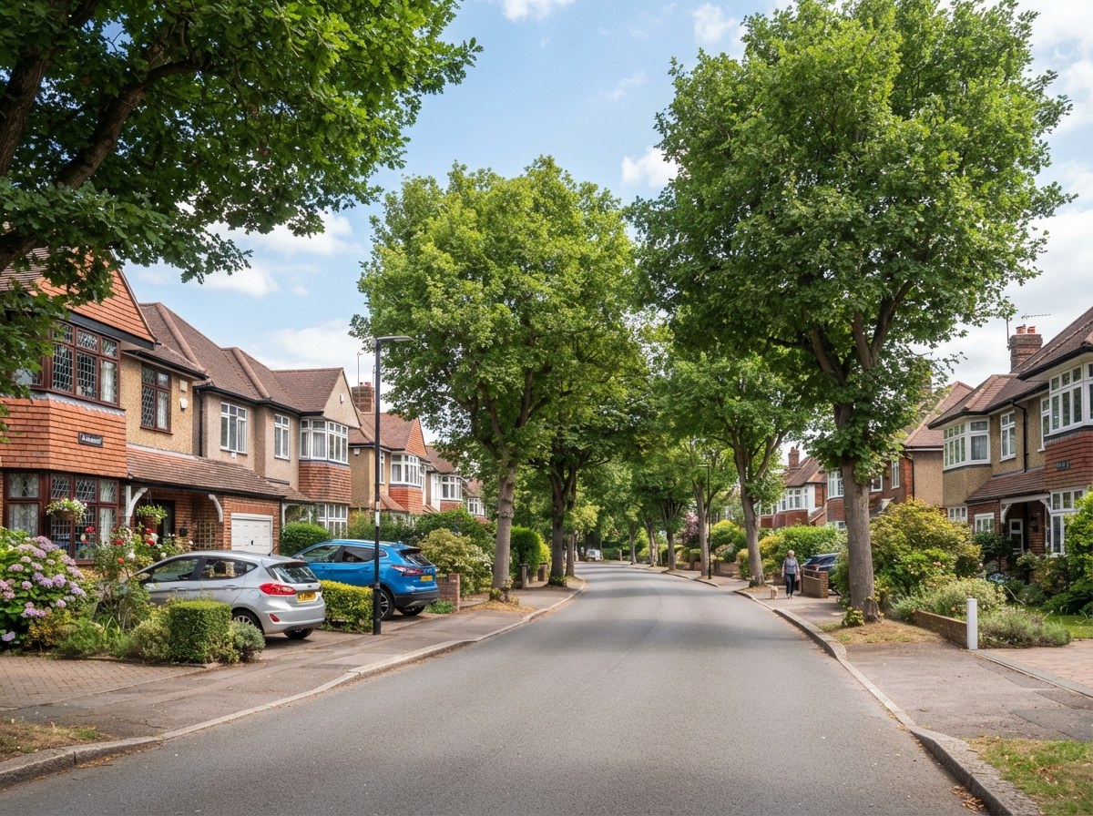 Suburban street view typical of Cheam area