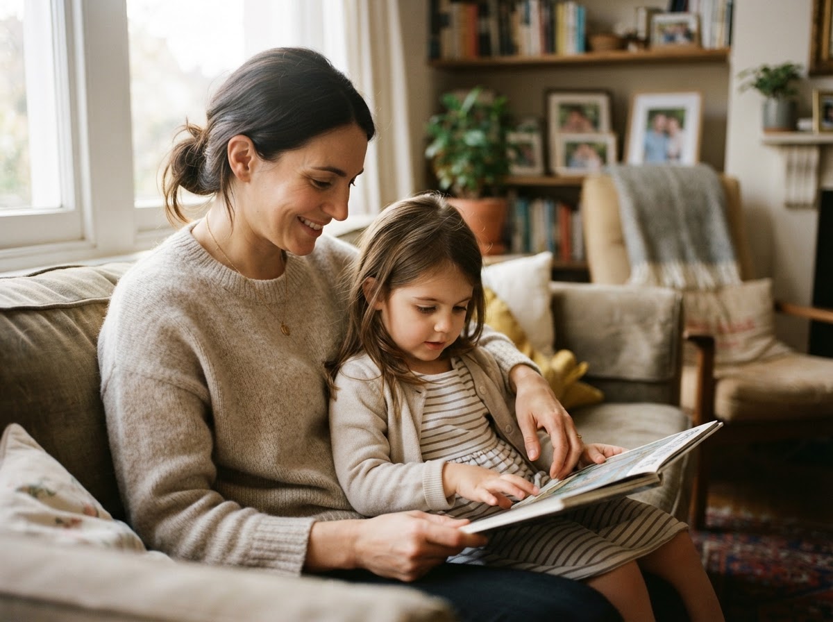 A parent and child at home