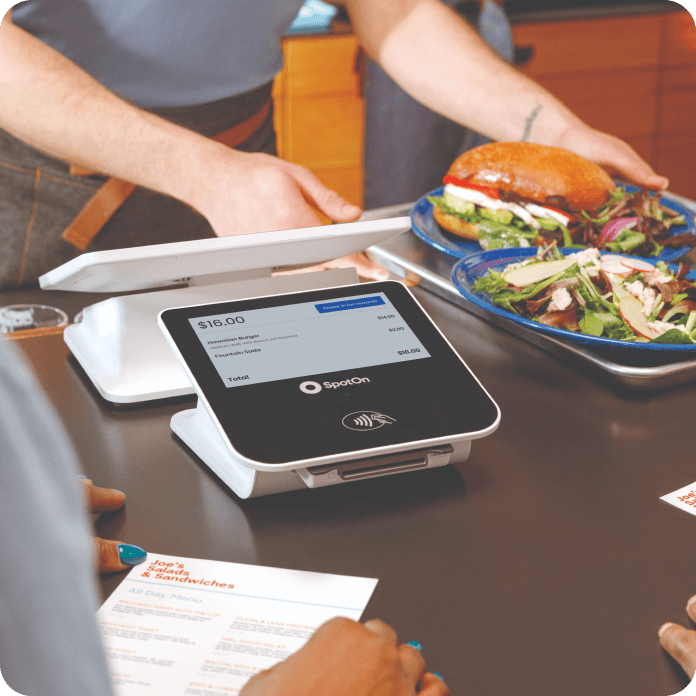 SpotOn restaurant POS terminal showing order screen