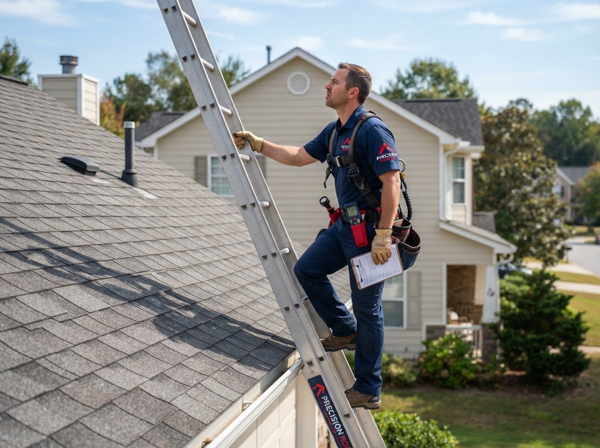 Roofing Medic contractor inspecting a residential roof