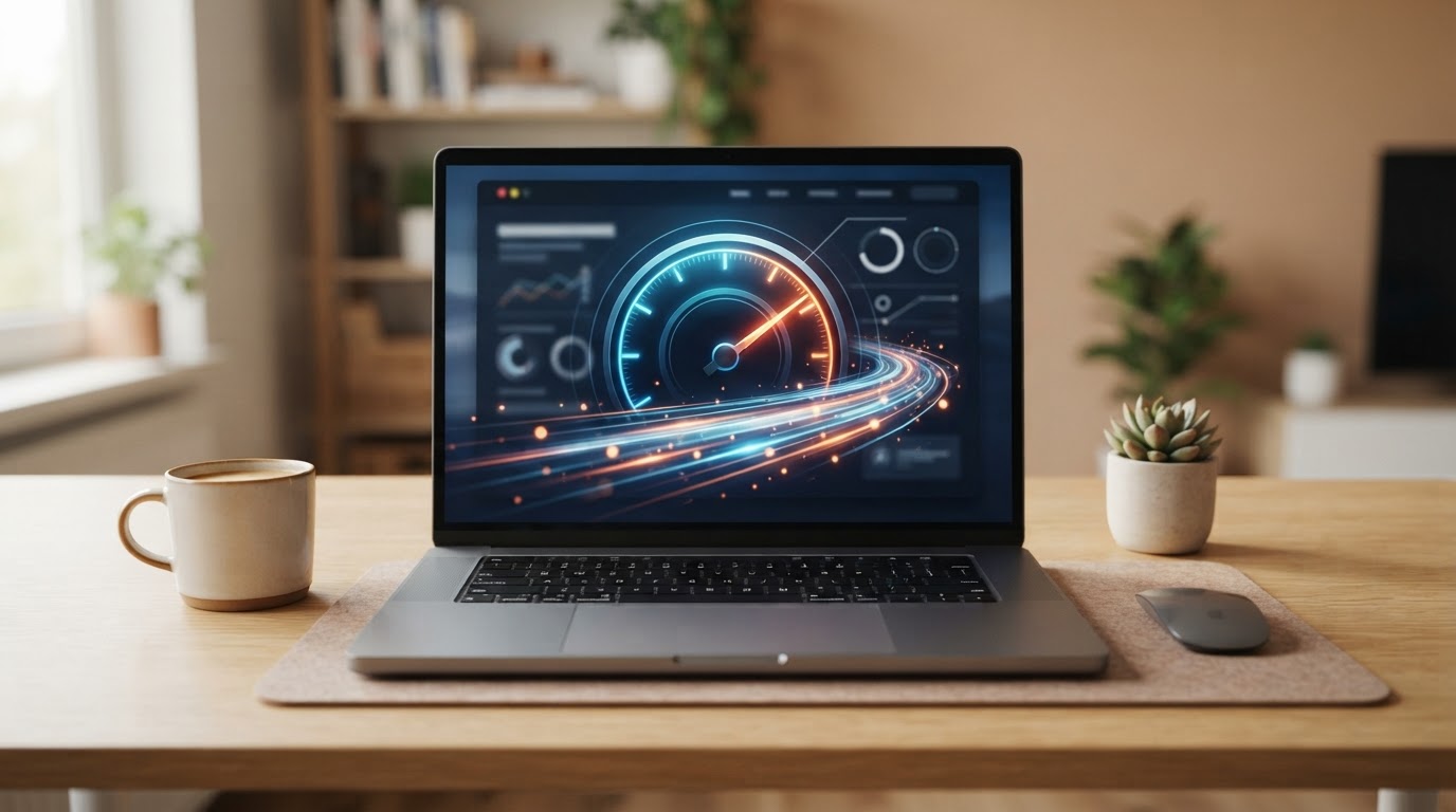 Fast-loading website on a laptop screen showing website speed optimization for Dubai