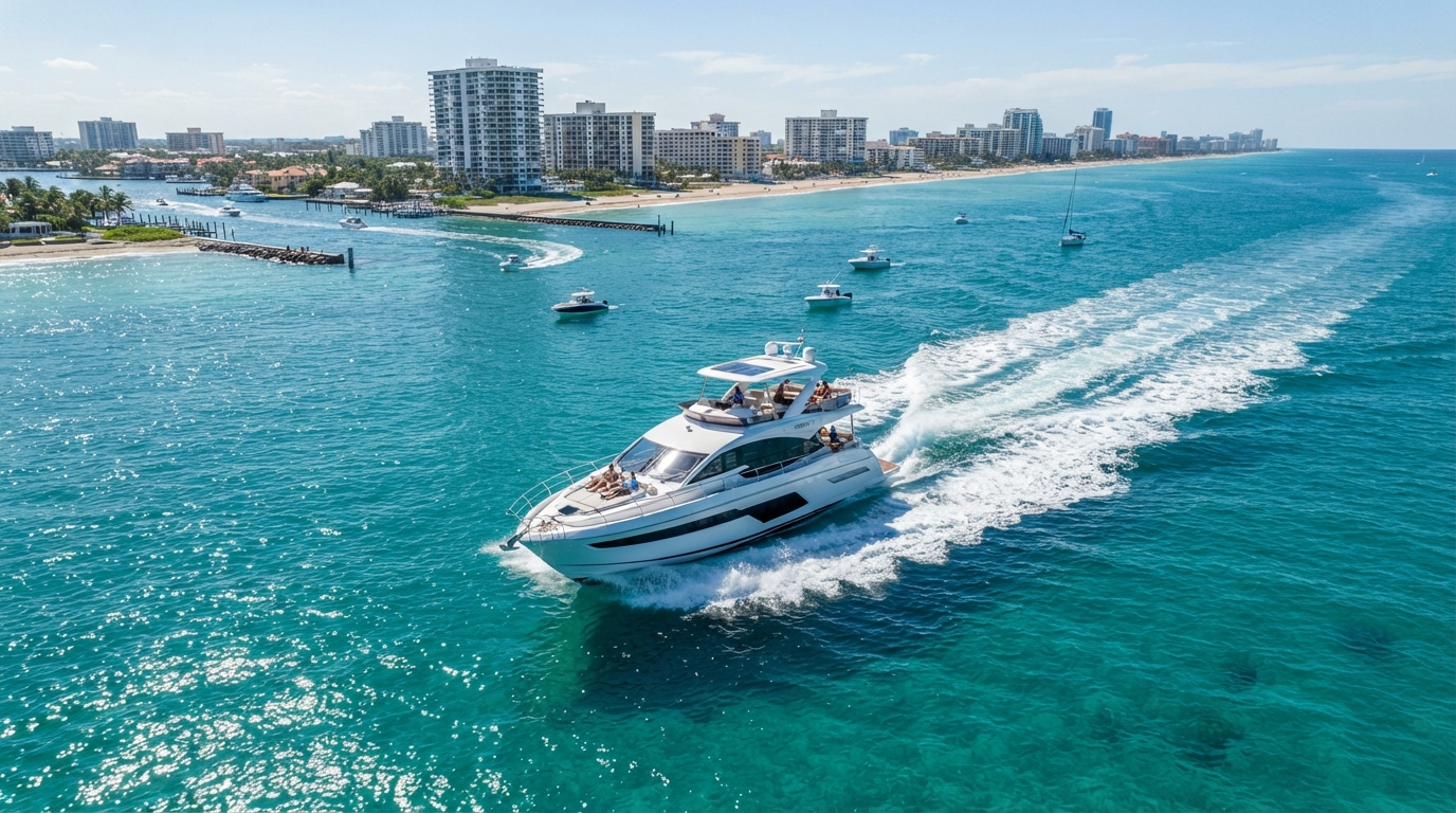 50 foot motor yacht cruising through South Florida waters