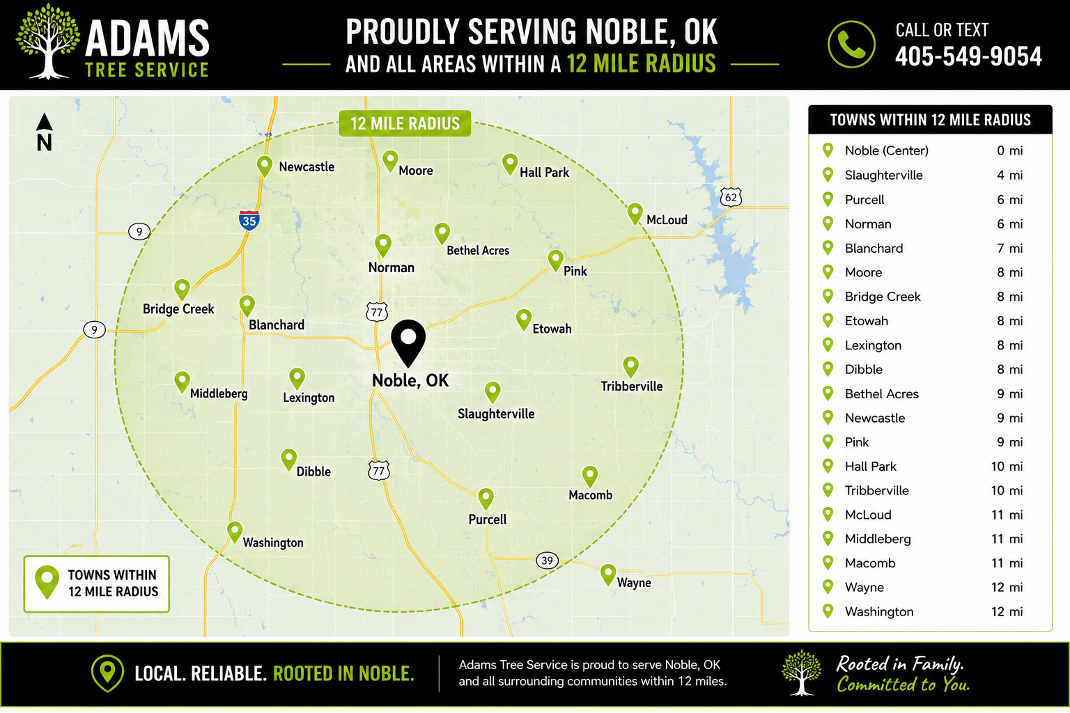 Adams Tree Service serving Noble, Oklahoma and surrounding communities
