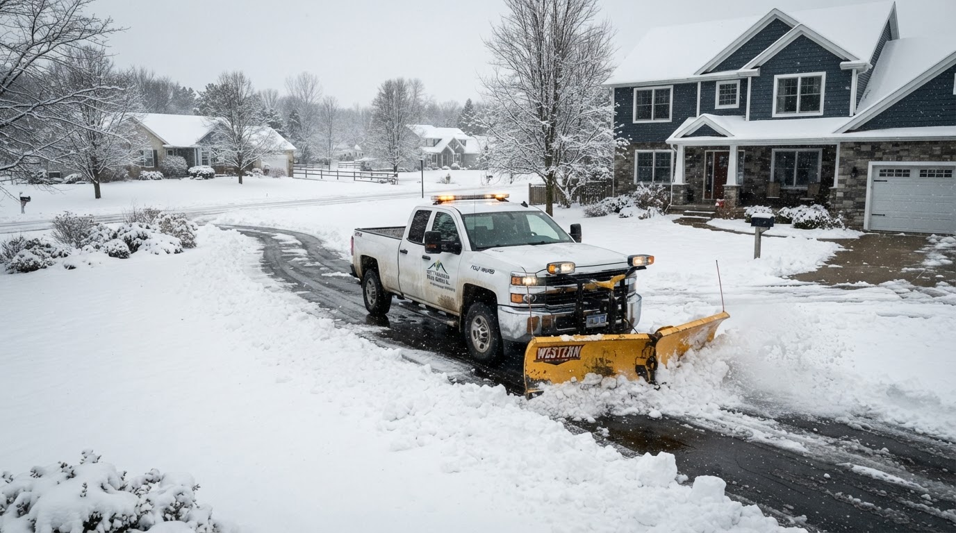 Snow plowing across the Gee Landscape & Services West Michigan service area