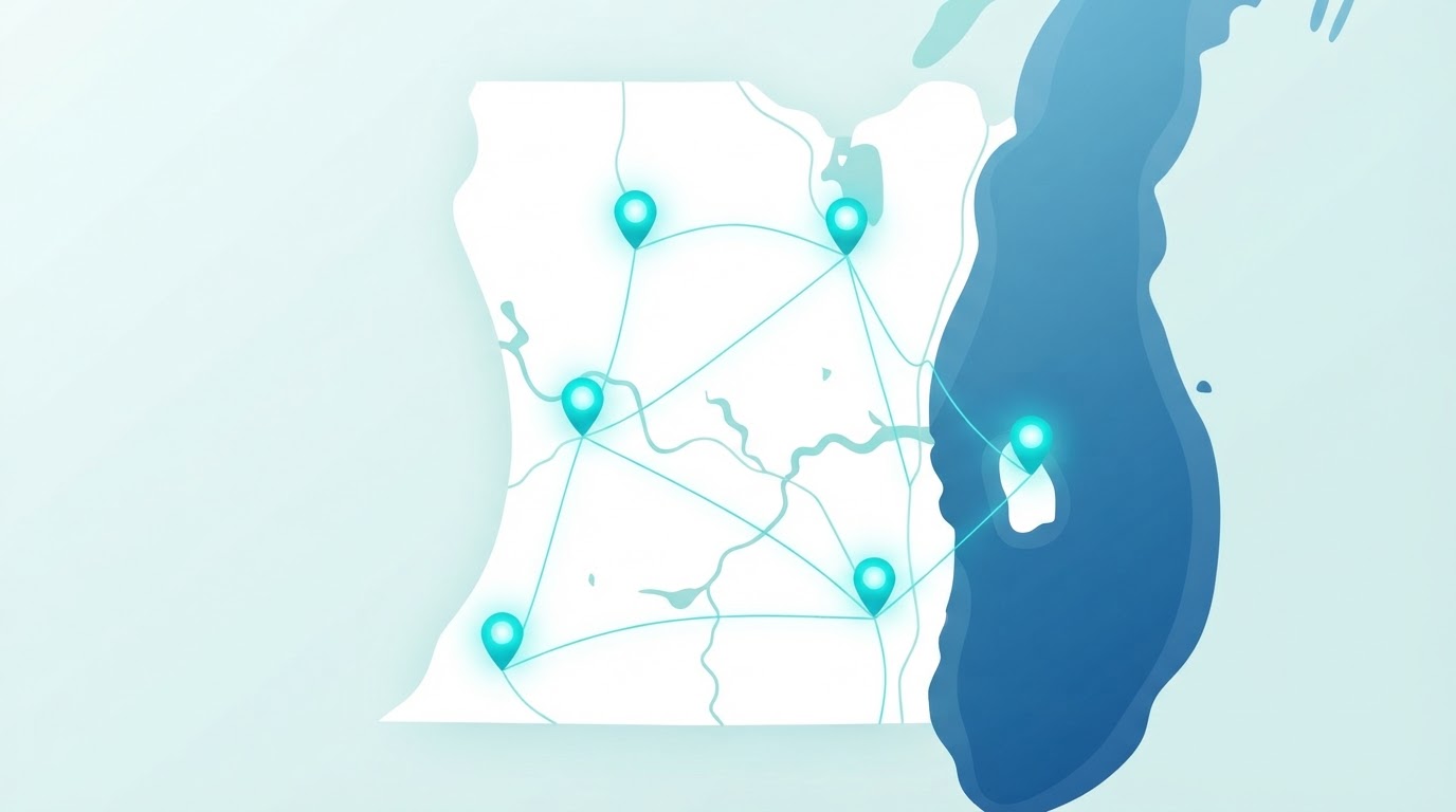Stylized map of Gee Landscape & Services service areas in West Michigan