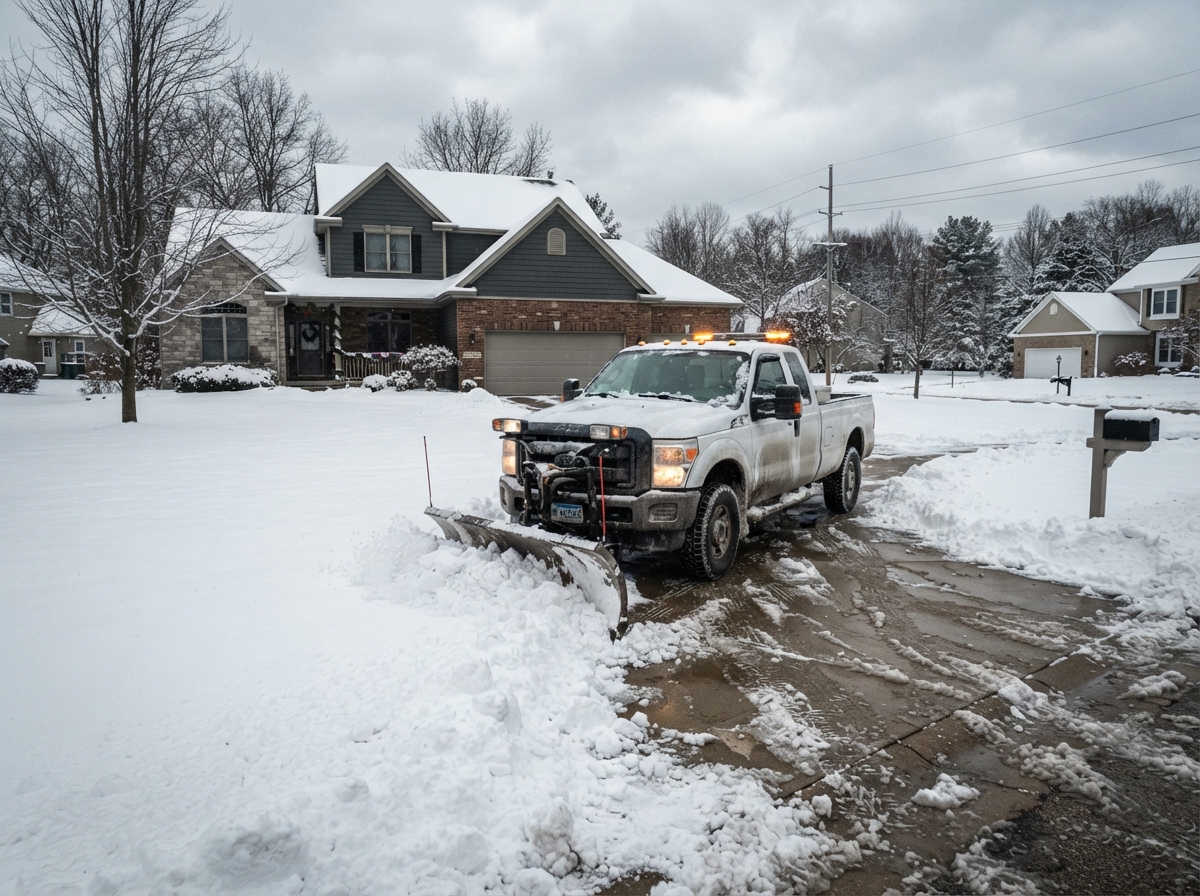 Snow plowing for a Byron Center property during West Michigan winter