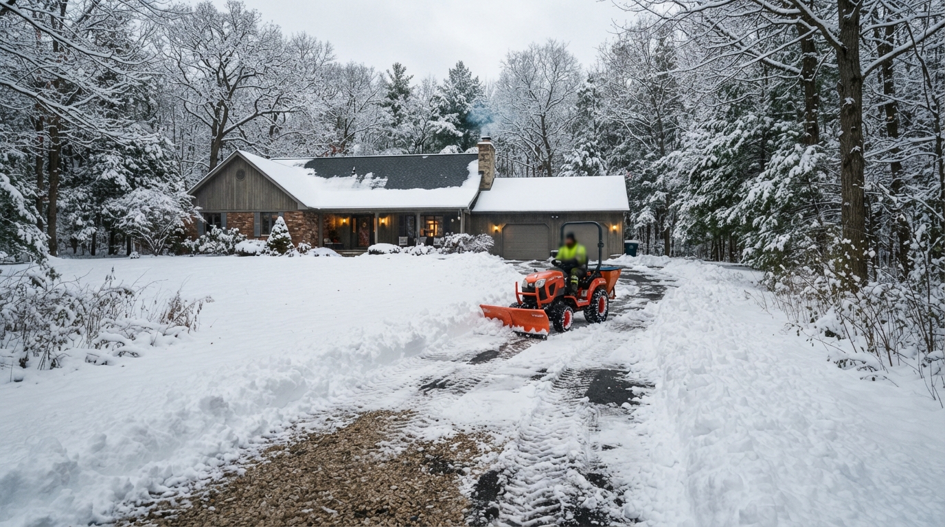 Snow plowing for an East Grand Rapids property during West Michigan winter