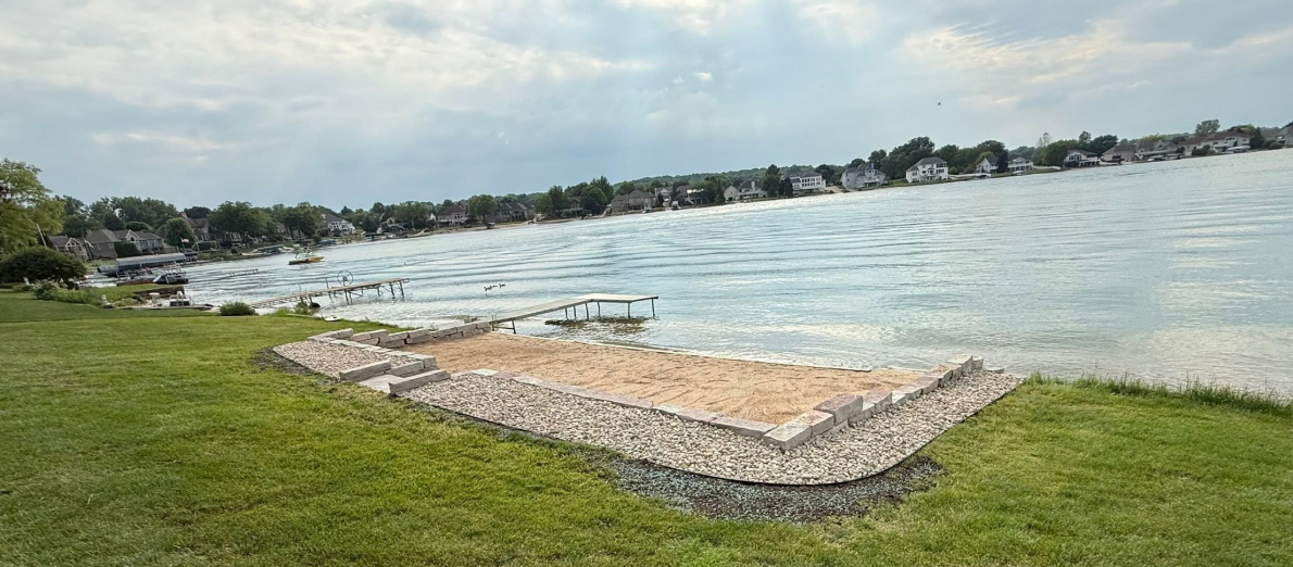 Tiered retaining wall landscape concept in a West Michigan residential yard