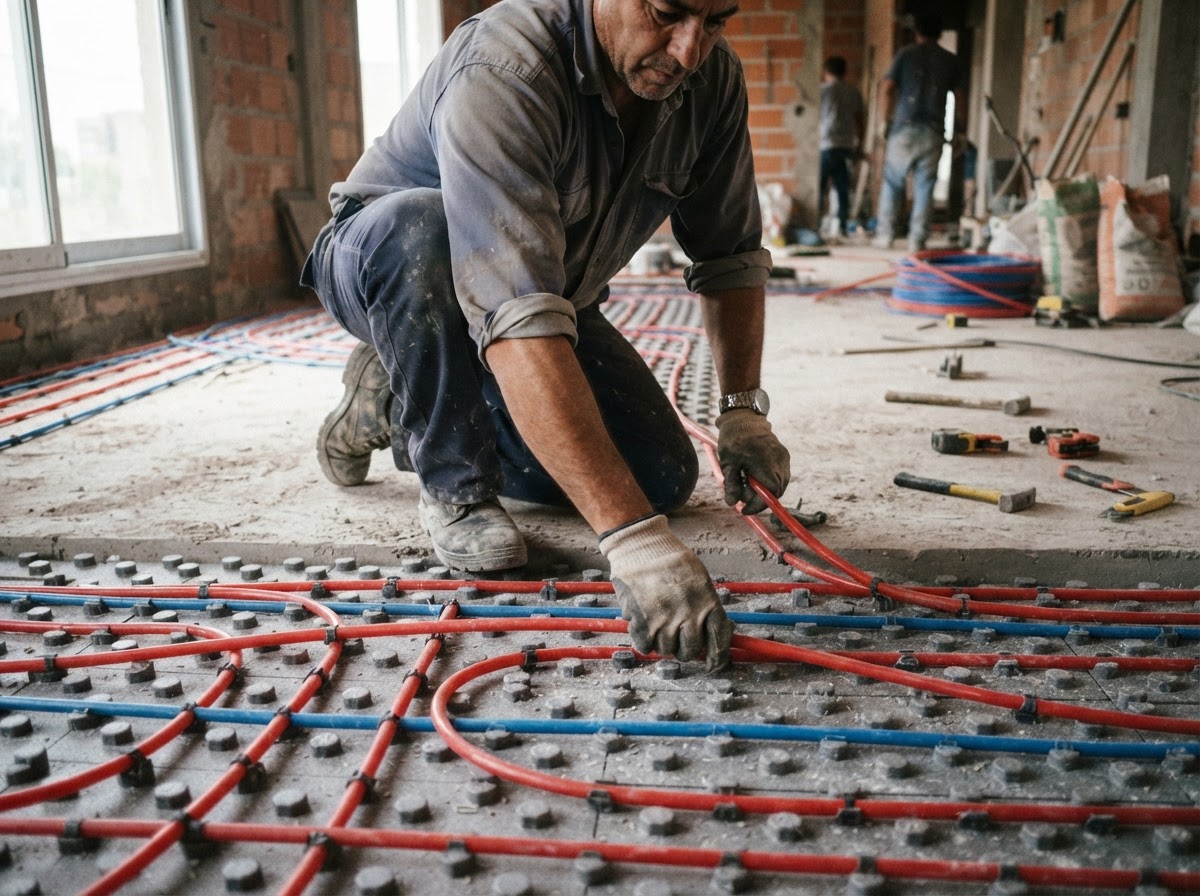 Obra de climatización con piso radiante en ejecución