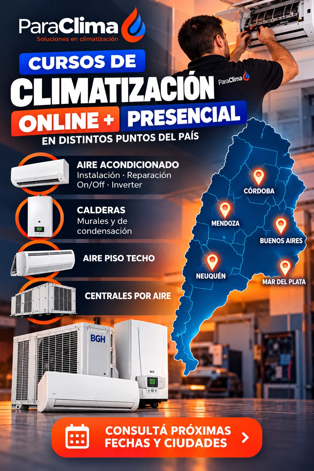 Cursos de Climatización Online + Presencial en Neuquén, Córdoba, Mendoza, Buenos Aires, Mar del Plata