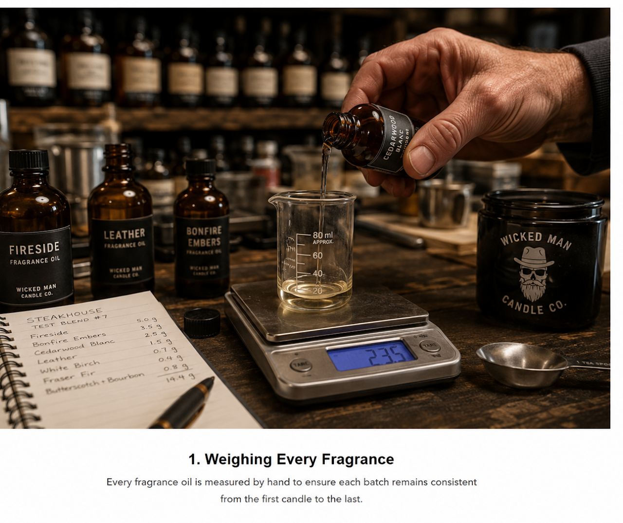 Mark Founder Wicked Man Candle Co Pouring Candles in Workshop