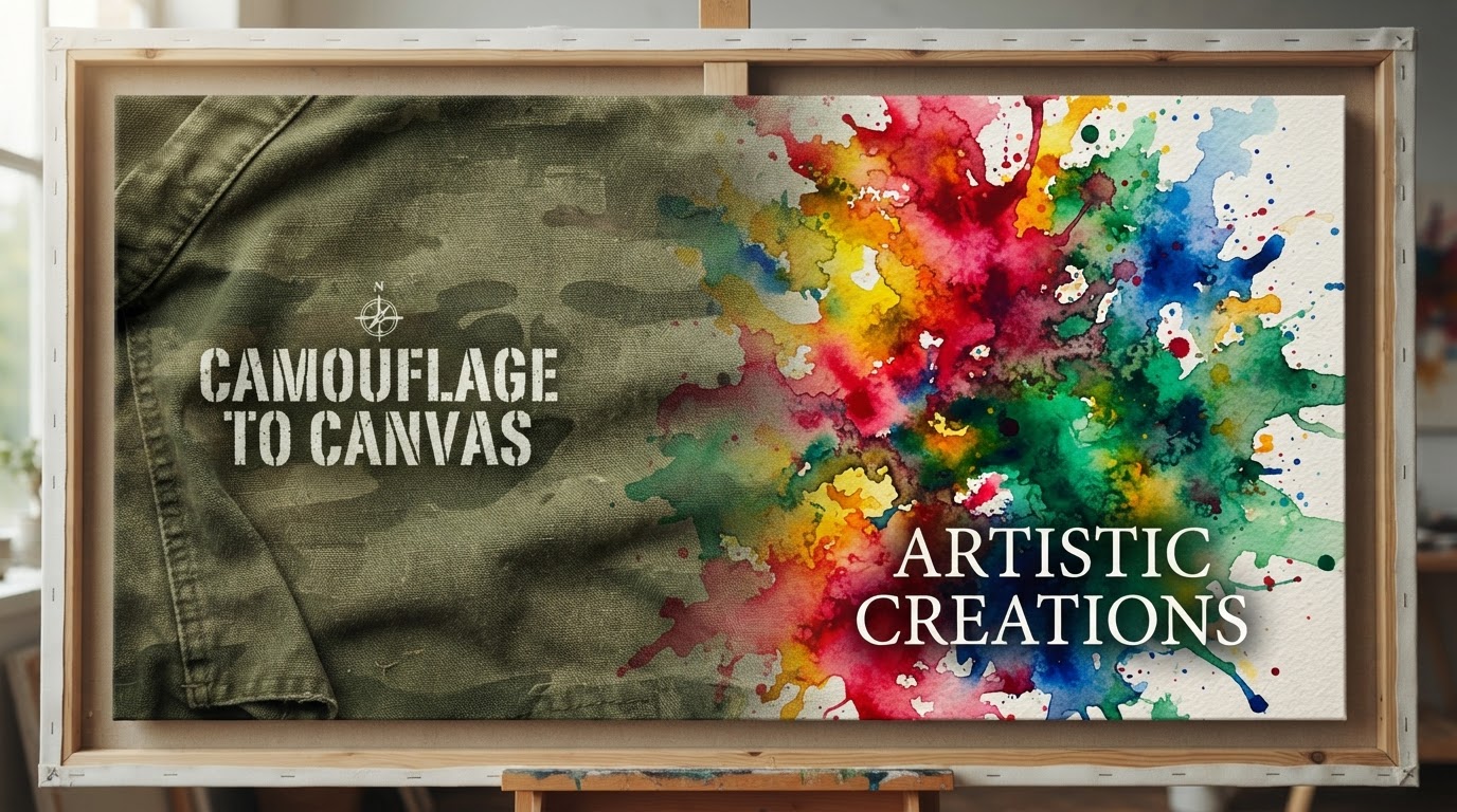 Camouflage transition to vivid artwork