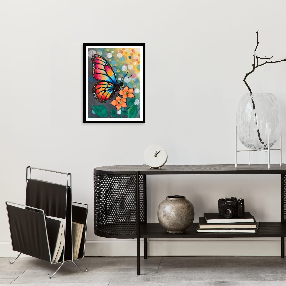 Colorful butterfly on flowers painting