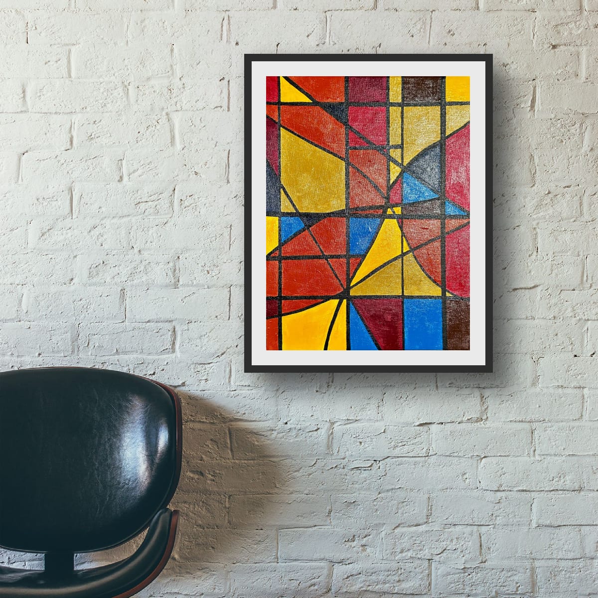 Stained glass style geometric abstract painting