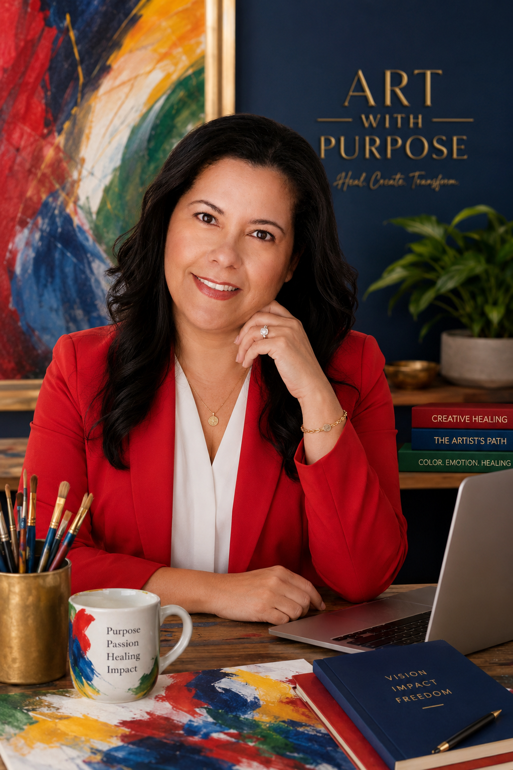 Jeanette J Pizarro-Harpe in her art studio