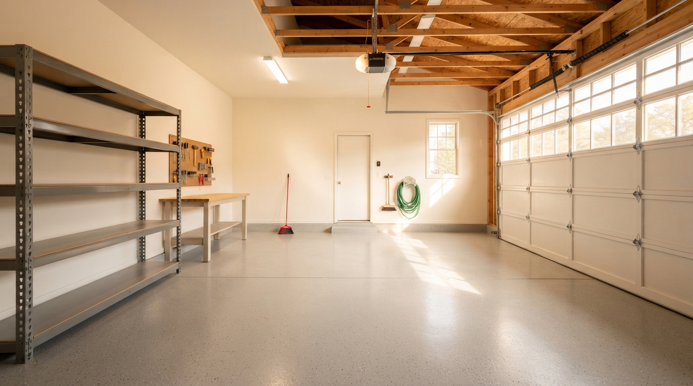 Clean empty garage after a professional cleanout in Germantown