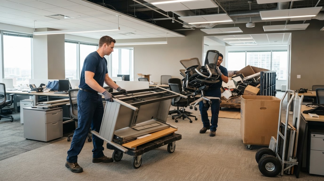 Commercial office junk removal — clearing old desks and office furniture