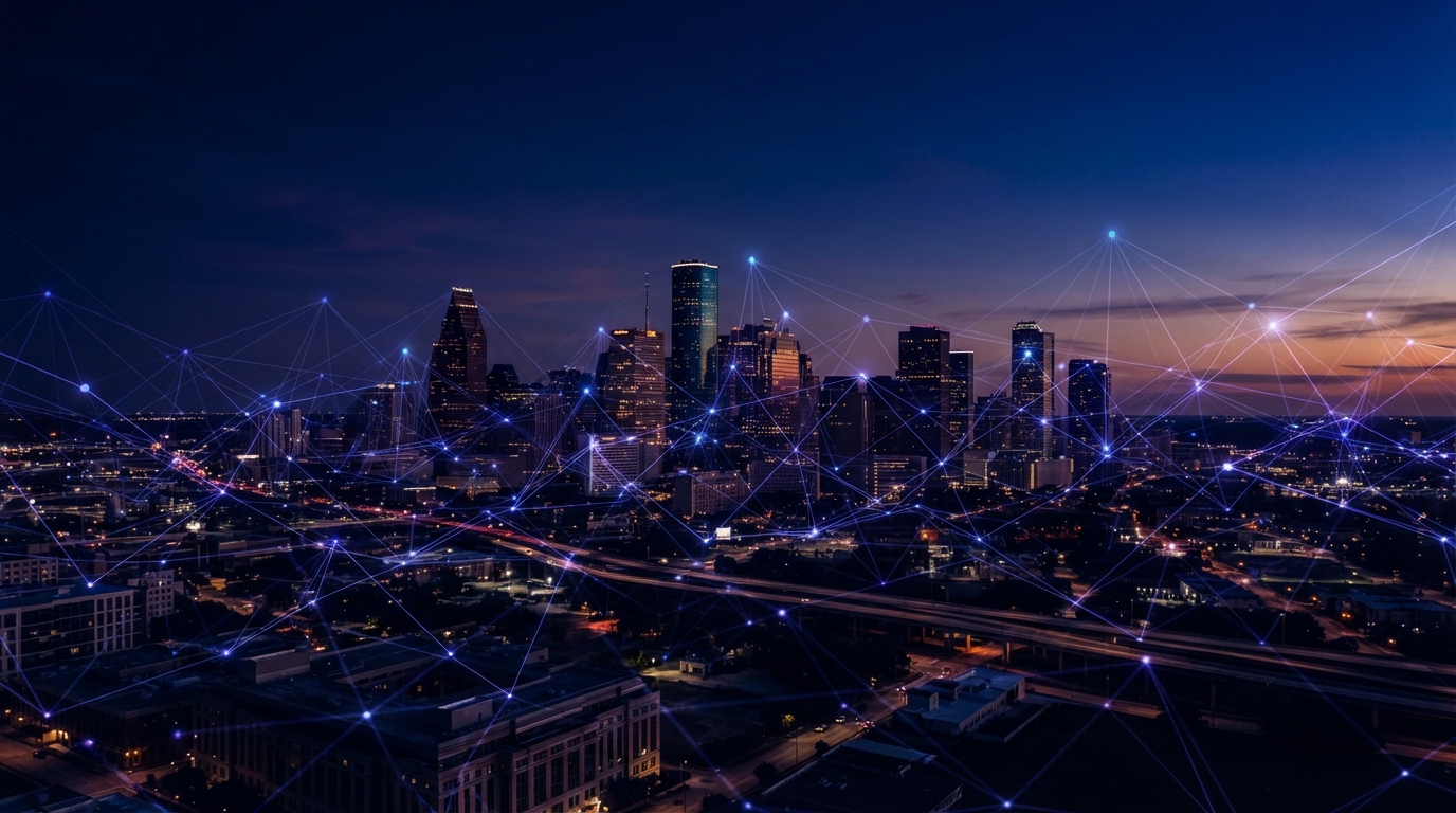 Houston skyline at dusk representing digital growth for service businesses
