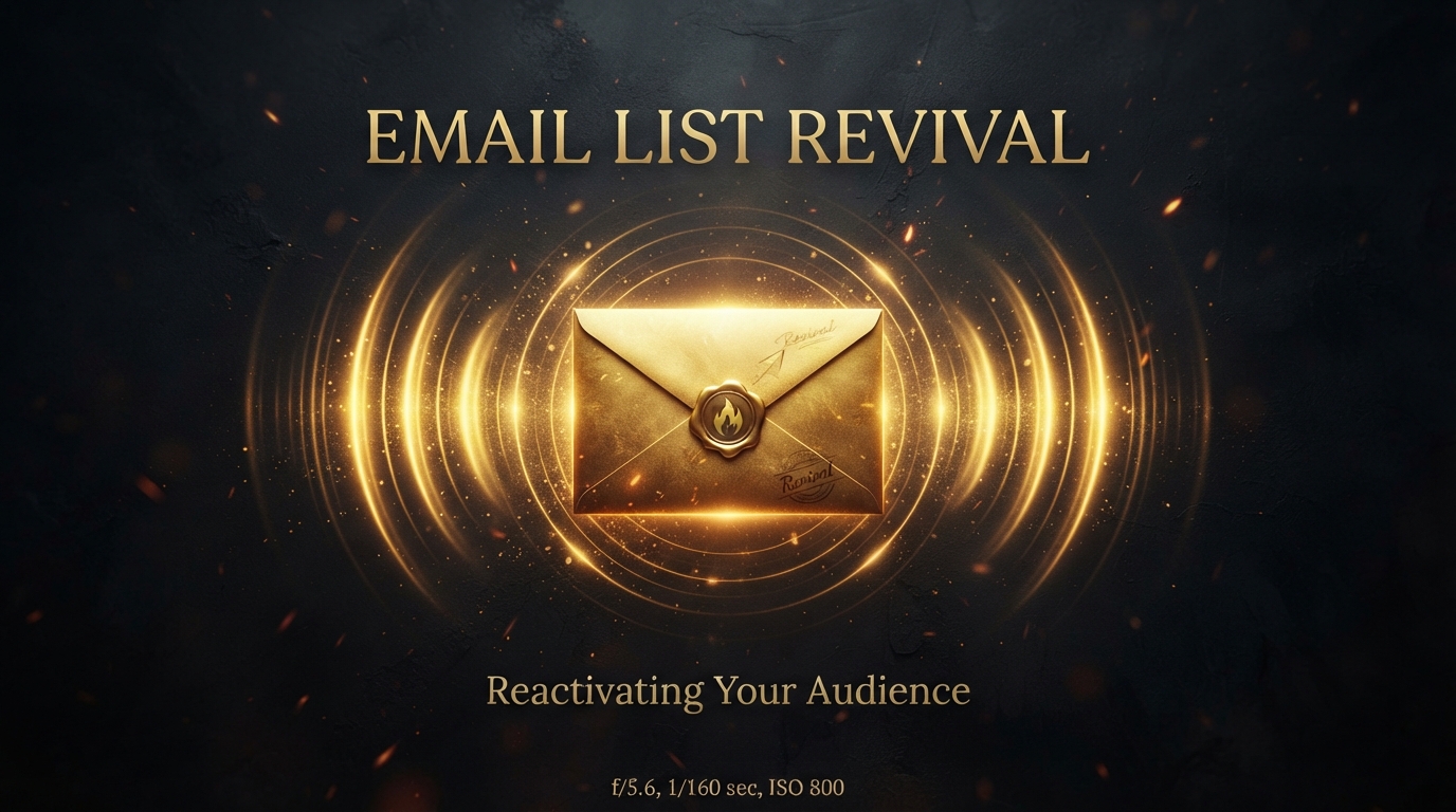 Is Your Email List Dead — golden envelope with signal waves on dark charcoal representing email marketing list revival and reactivation