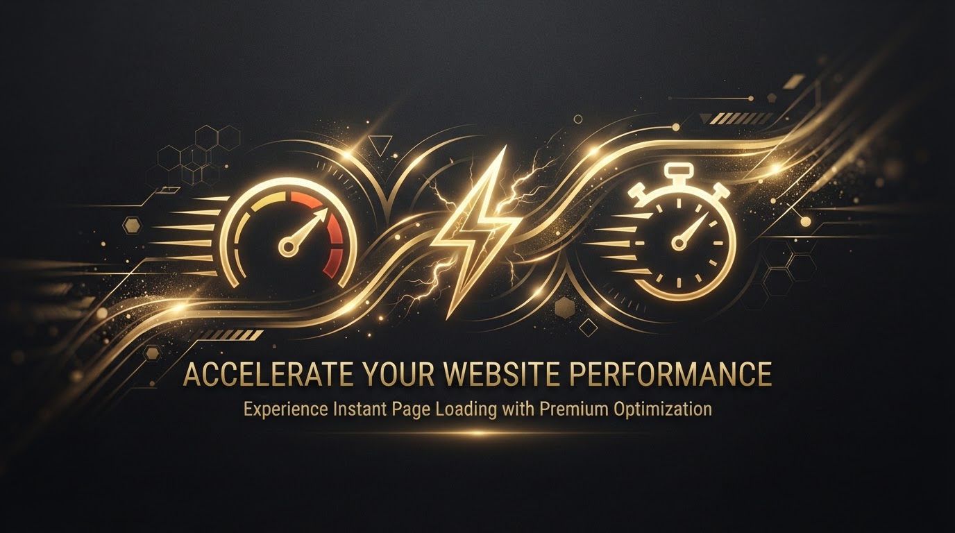 Why Is Page Speed So Significant — golden speedometer, lightning bolt, and stopwatch icons on dark charcoal representing website page speed optimization